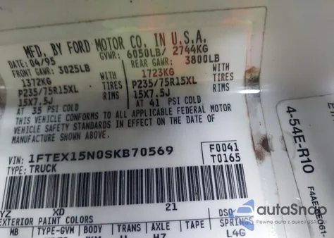 1995 Ford F150 из США, поврежденный, VIN 1FTEX15N0SKB70569